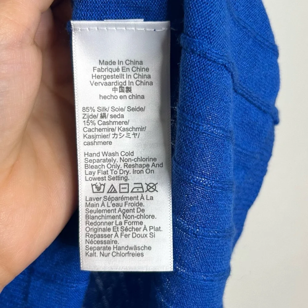 J. Crew Silk Cashmere Blend Ribbed Royal Blue Knit T- Shirt Top
